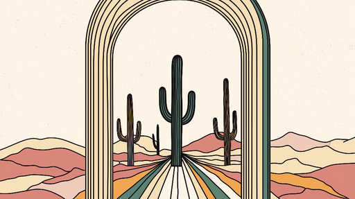 Papier peint désert abstrait Motif de cactus et arc coloré