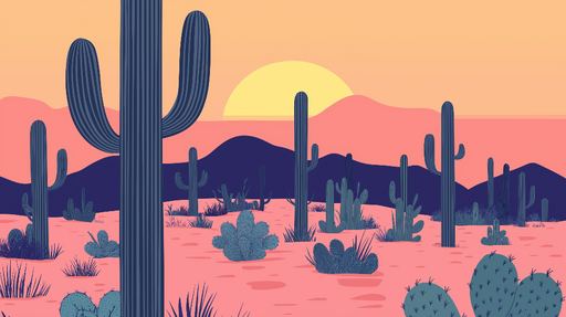 Papier peint désert Cactus stylisés au coucher de soleil