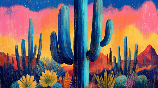 Papier peint désert Cactus vibrants au coucher de soleil