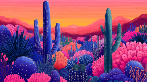 Papier peint désert coloré Paysage vibrant de cactus et végétation exotique