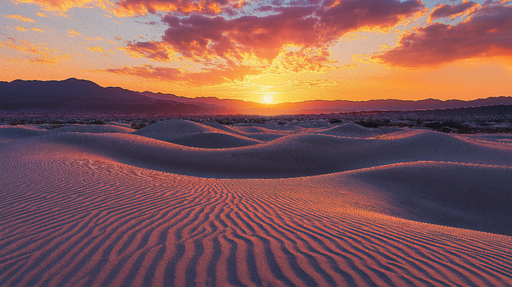 Papier peint désert Coucher de soleil sur des dunes de sable dorées
