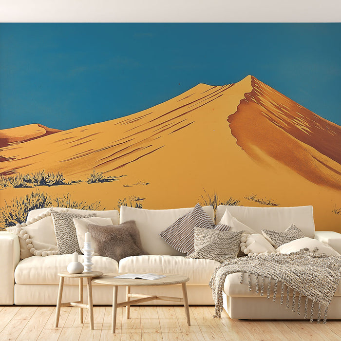 Papier peint désert avec montagnes de dunes et ciel azur pour salon moderne