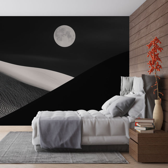 Papier peint désert nocturne | Dunes de sable sous la lune pleine