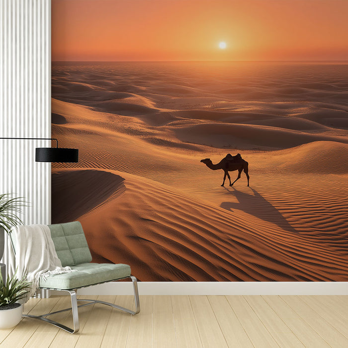 Papier peint désert | Paysage de dunes de sable sous un coucher de soleil doré