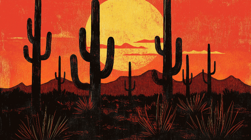 Papier peint désert Paysage désertique au coucher de soleil avec cactus