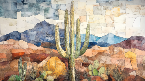 Papier peint désert Paysage désertique avec cactus et montagnes colorées