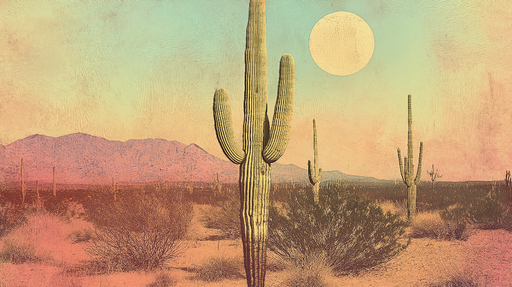 Papier peint désert Paysage désertique avec cactus et soleil