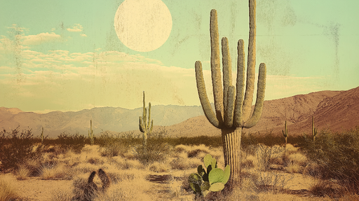 Papier peint désert Paysage désertique avec cactus majestueux sous un grand soleil