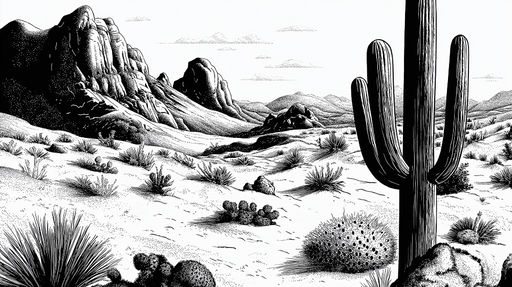 Papier peint désert Paysage désertique stylisé en noir et blanc