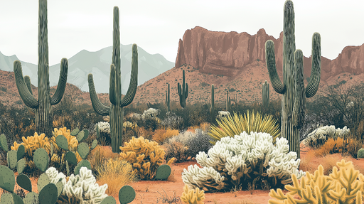 Papier peint désertique Cactus et paysages arides aux teintes chaudes