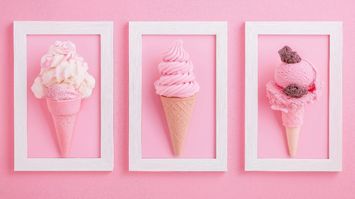 Papier peint dessert glacé Cornets de crème glacée rose en arrière-plan pastel