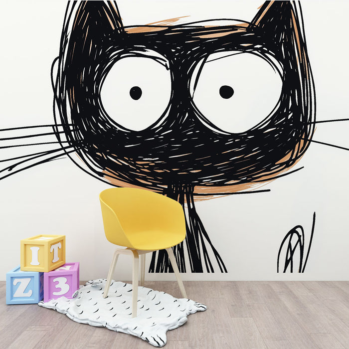Papier peint dessin animé | Un chat amusant au style esquissé