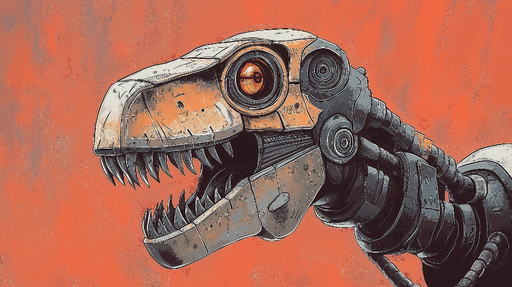 Papier peint dinosaure robotique T-Rex futuriste sur fond vif