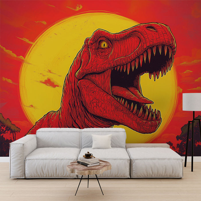 Papier peint dinosaure | T-Rex en silhouette flamboyante