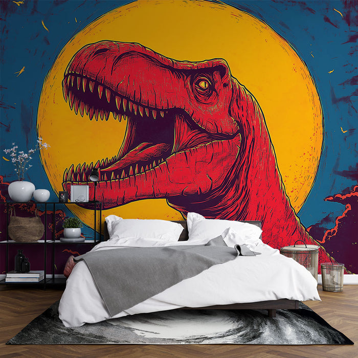 Papier peint dinosaure | T-Rex vibrant sous la pleine lune