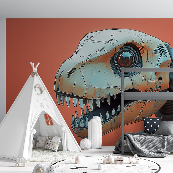 Papier peint dinosaure | Tête de dinosaure robotisée en style futuriste