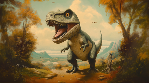 Papier peint dinosaure Tyrannosaure majestueux dans un paysage préhistorique