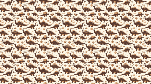 Papier peint dinosaures Motif amusant de dinosaures en tons bruns sur fond clair