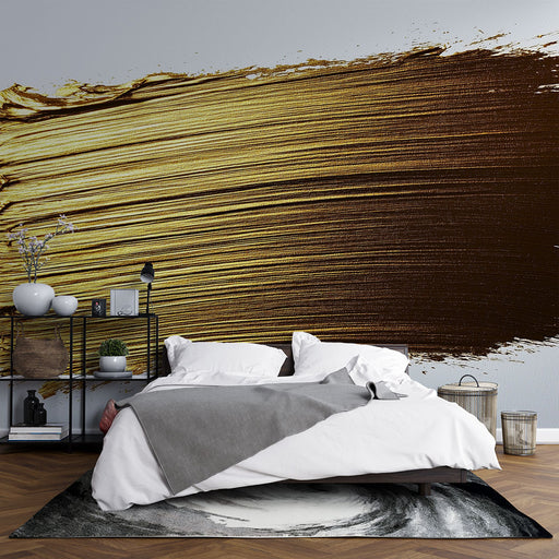 Papier peint doré avec effet de peinture or brillante sur fond blanc pour chambre moderne.