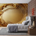 Papier peint doré avec motif abstrait et textures fluides pour chambre moderne