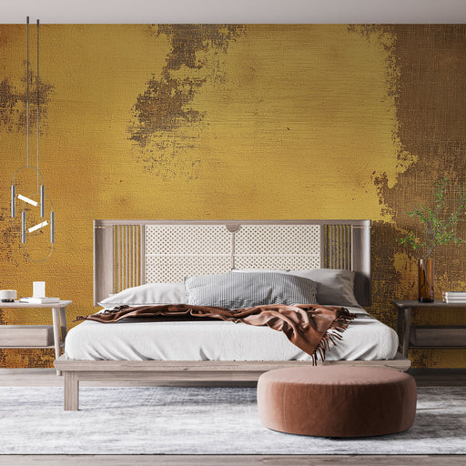Papier peint doré avec motif texturé et nuances d'or et d'ombre pour chambre moderne
