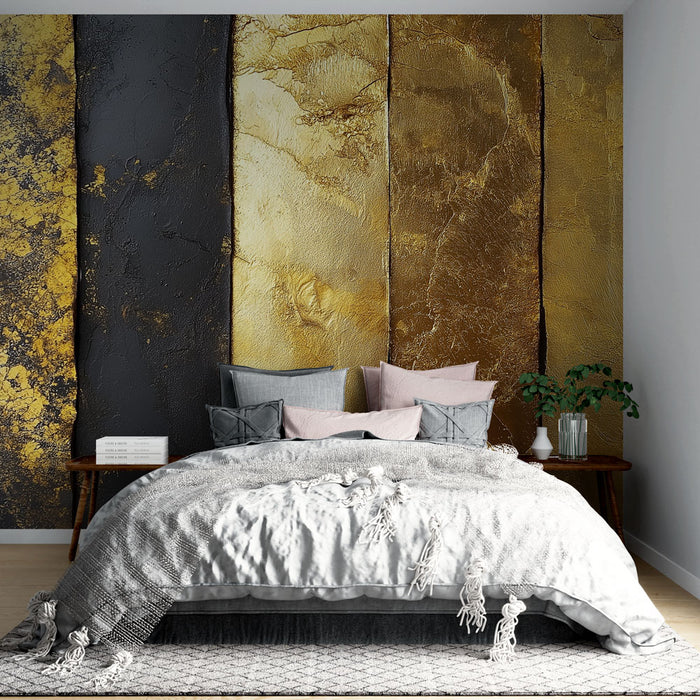 Papier peint doré avec textures modernes en or et noir pour chambre élégante