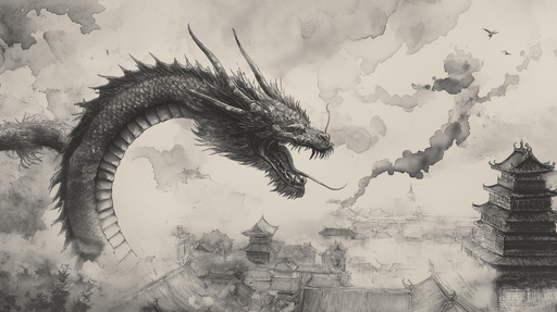 Papier peint dragon Dragon majestueux dans un paysage nuageux