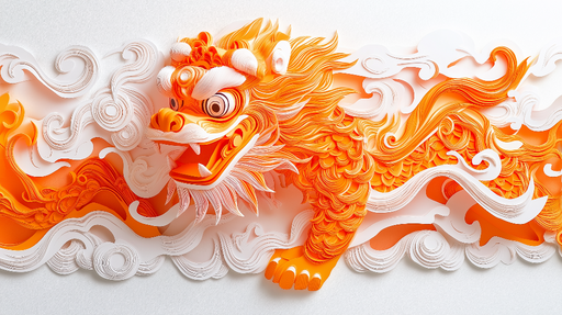 Papier peint dragon Dragon vibrant en papier découpé avec des nuages