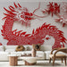 Papier peint élégant avec motif de dragon rouge et fleurs en papier découpé pour salon moderne