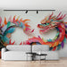 Papier peint multicolore avec dragon élégant pour salon moderne