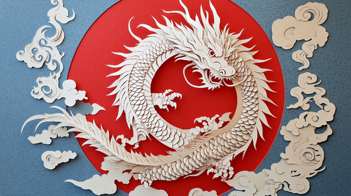 Papier peint dragon en papier Design artistique de dragon sur fond rouge