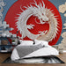 Papier peint design artistique avec dragon sur fond rouge pour chambre moderne