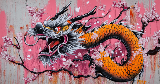 Papier peint dragon japonais Style street art