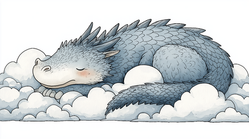 Papier peint dragon mignon Un dragon endormi parmi les nuages doux