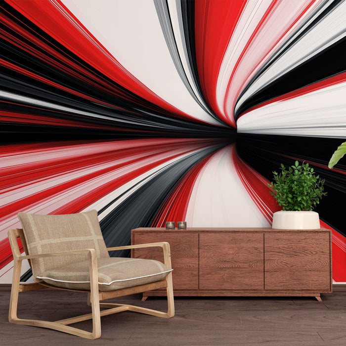 Papier peint dynamique | Lignes abstraites en rouge, noir et blanc