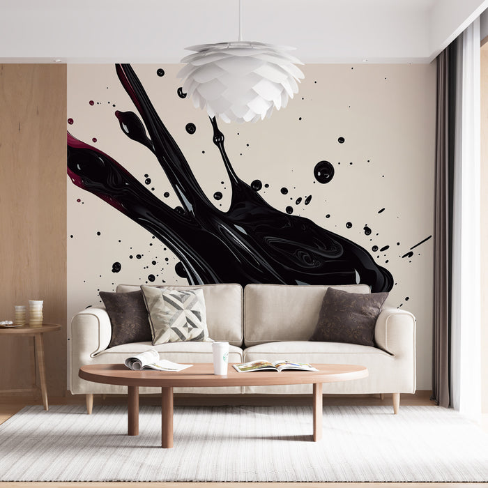 Papier peint éclaboussure d'encre | Design abstrait avec éclats de noir et de bordeaux