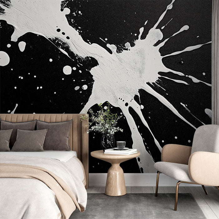 Papier peint éclaboussures blanches | Motif artistique sur fond noir