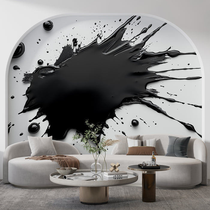 Papier peint éclaboussures d'encre noire | Design moderne et audacieux pour un intérieur contemporain