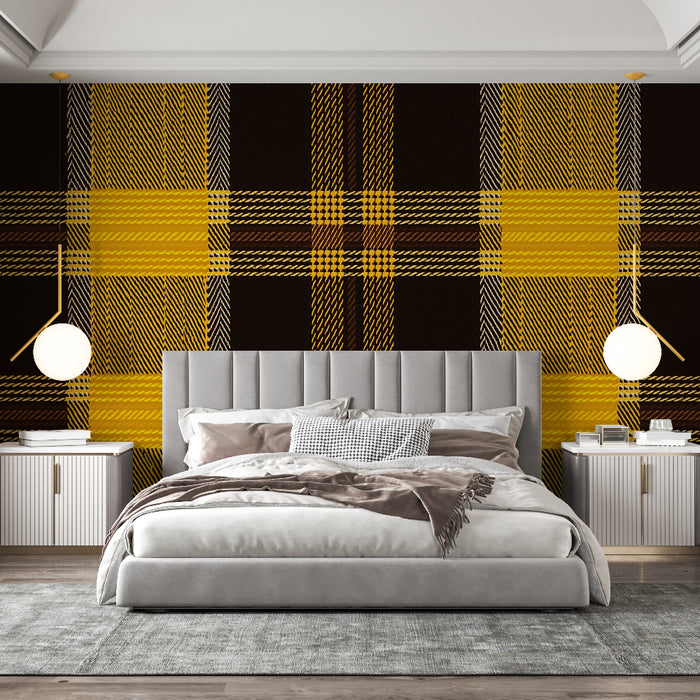 Papier peint écossais | Tartan jaune marron noir