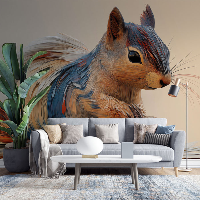 Papier peint écureuil stylisé | Écureuil artistique avec des motifs colorés en mouvement