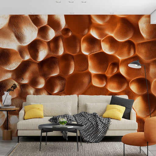 Papier peint effet métal avec textures cuivrées et brillantes pour un style contemporain dans un salon moderne