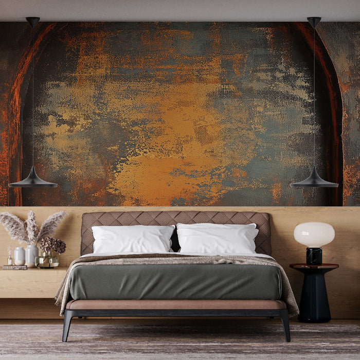 Papier peint effet rustique avec texture métallisée et nuances chaudes pour chambre moderne