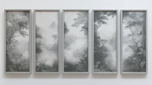 Papier peint effet tableau imitation Paysage de jungle en monochrome