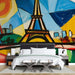 Papier peint coloré avec illustration de la Tour Eiffel et paysages parisiens pour chambre moderne