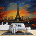 Papier peint scène automnale avec Tour Eiffel illuminée par un coucher de soleil à Paris pour décoration murale élégante.