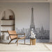 Papier peint élégant avec silhouette de la Tour Eiffel sur fond urbain pour salon moderne