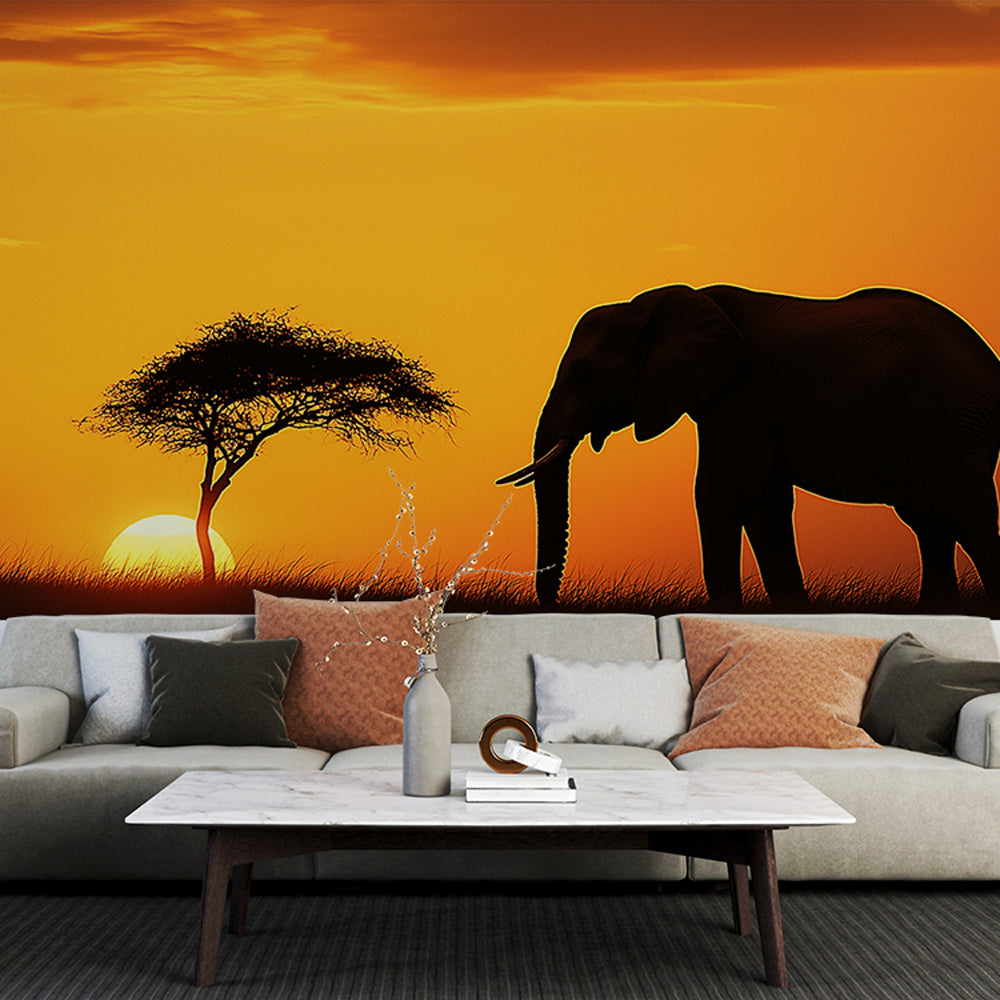 Tableau Éléphant Au Coucher De Soleil Afrique - Toile Tendue Ou Affiche - Plusieurs Tailles