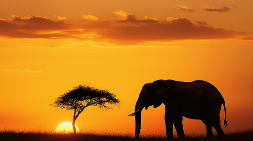 Papier peint éléphant au coucher de soleil Silhouette d'éléphant sous un ciel doré