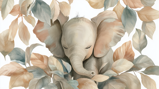 Papier peint éléphant Élégant éléphant au milieu de feuillages douillets