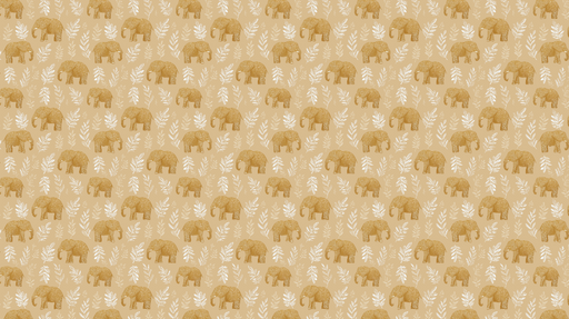 Papier peint éléphant Éléphants sur un fond beige avec des feuilles blanches
